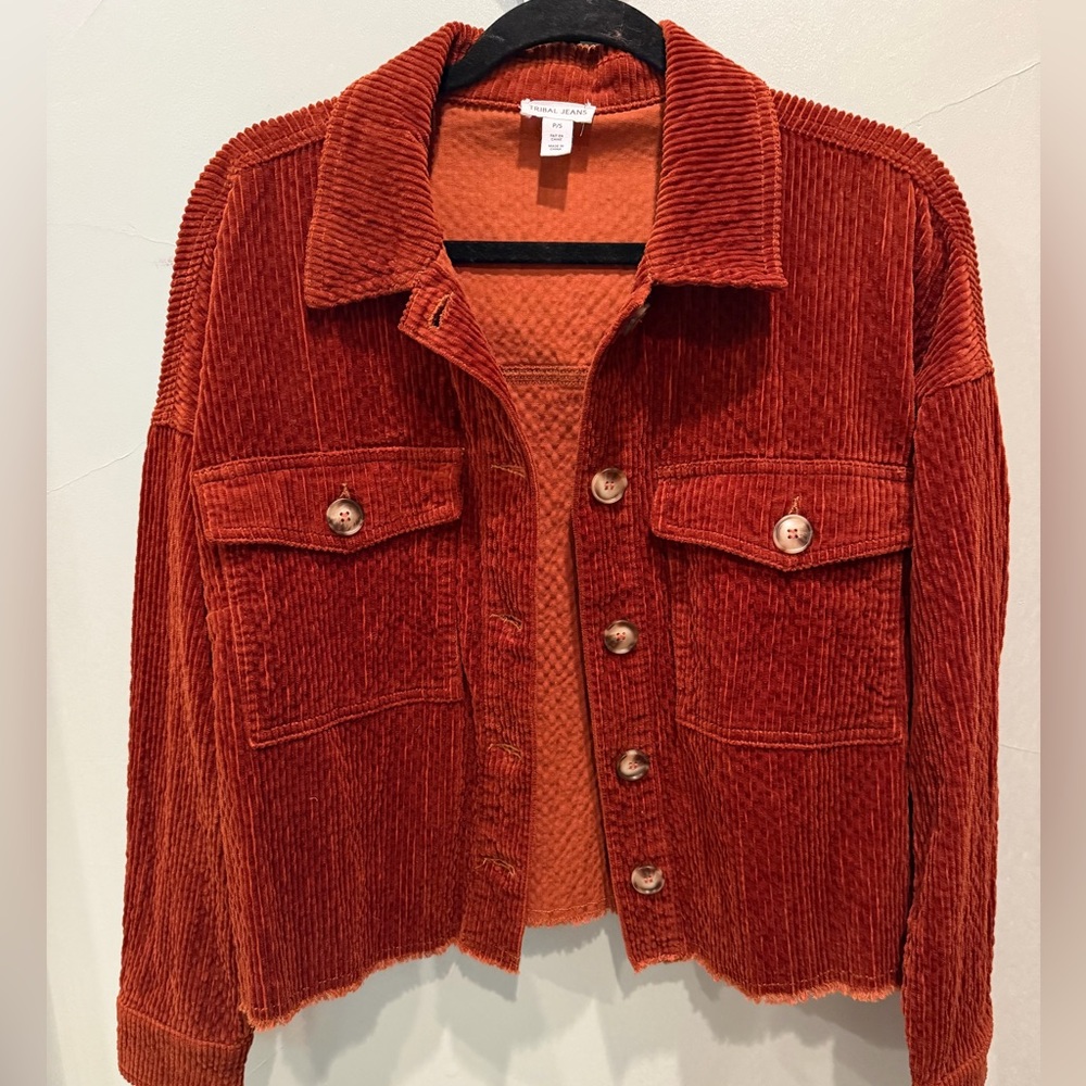 Tribal Rust Red Corduroy Button-Front Jacket